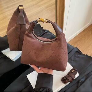 Elegant Brown Quilted Handbag Suede Shoulder Bag